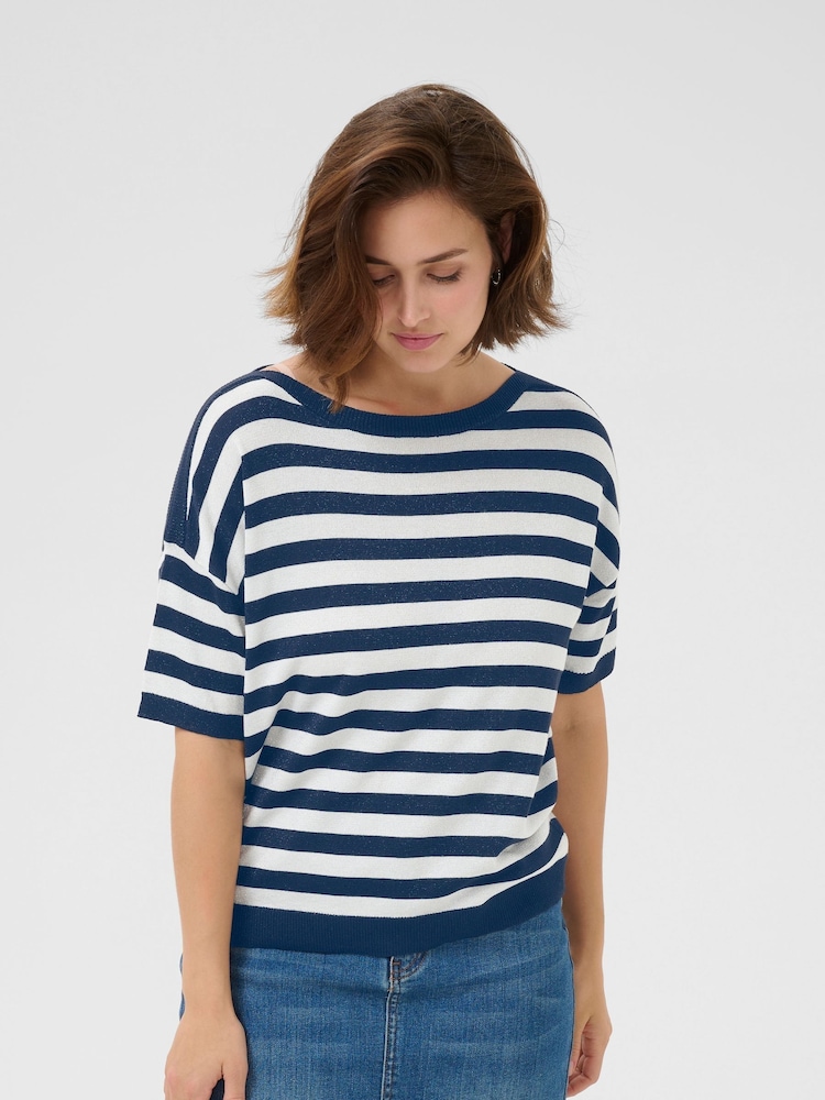Kaffe KAregina Striped Short Sleeve Pullover Black Jumper - Image 1 of 6 Kaffe KAregina Striped Short Sleeve Pullover Black Jumper - Image 1 of 6