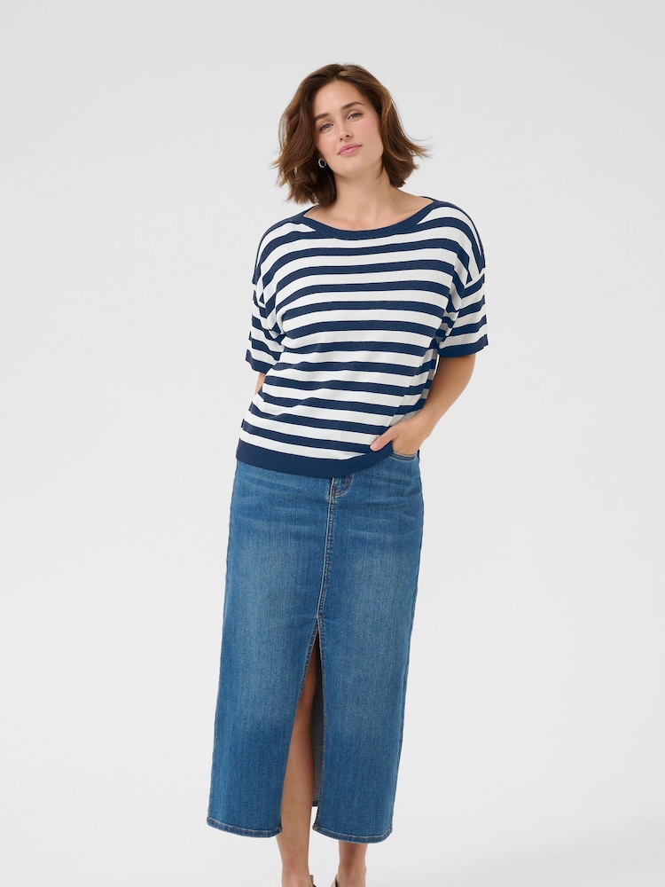 Kaffe KAregina Striped Short Sleeve Pullover Black Jumper - Image 2 of 6 Kaffe KAregina Striped Short Sleeve Pullover Black Jumper - Image 2 of 6
