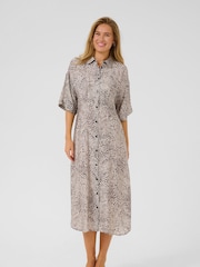 Kaffe Natural KAdebra Short Sleeve Midi Shirt Dress - Image 1 of 4