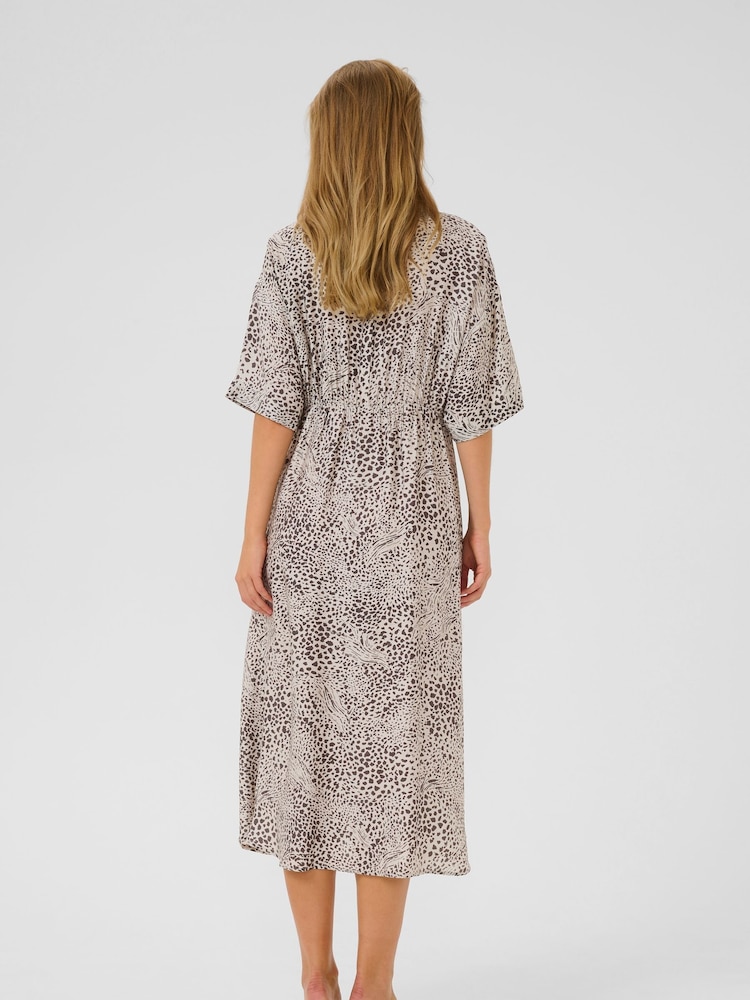 Kaffe Natural KAdebra Short Sleeve Midi Shirt Dress - Image 2 of 4