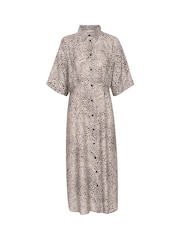 Kaffe Natural KAdebra Short Sleeve Midi Shirt Dress - Image 3 of 4