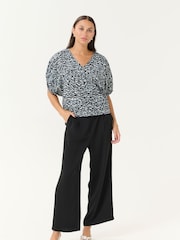 Kaffe Blue KAruffalo V-Neck Short Sleeve 100% Cotton Blouse - Image 2 of 6