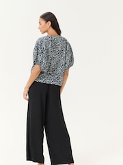 Kaffe Blue KAruffalo V-Neck Short Sleeve 100% Cotton Blouse - Image 3 of 6