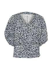 Kaffe Blue KAruffalo V-Neck Short Sleeve 100% Cotton Blouse - Image 5 of 6