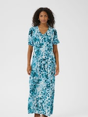 Kaffe Blue KAisolde Amber Short Sleeve Maxi Dress - Image 1 of 3