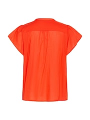 Kaffe Red KAkarli Cap Sleeves V-Notch Neck 100% Cotton Blouse - Image 5 of 5