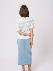 Kaffe Blue KAlizza Short Sleeve Striped Pullover Sweater - Image 2 of 6