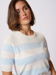 Kaffe Blue KAlizza Short Sleeve Striped Pullover Sweater - Image 4 of 6