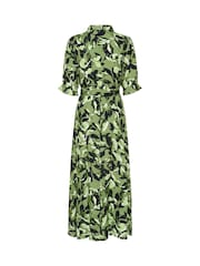 Kaffe Green KAvelana 3/4 Sleeve Maxi Shirt Dress - Image 4 of 4