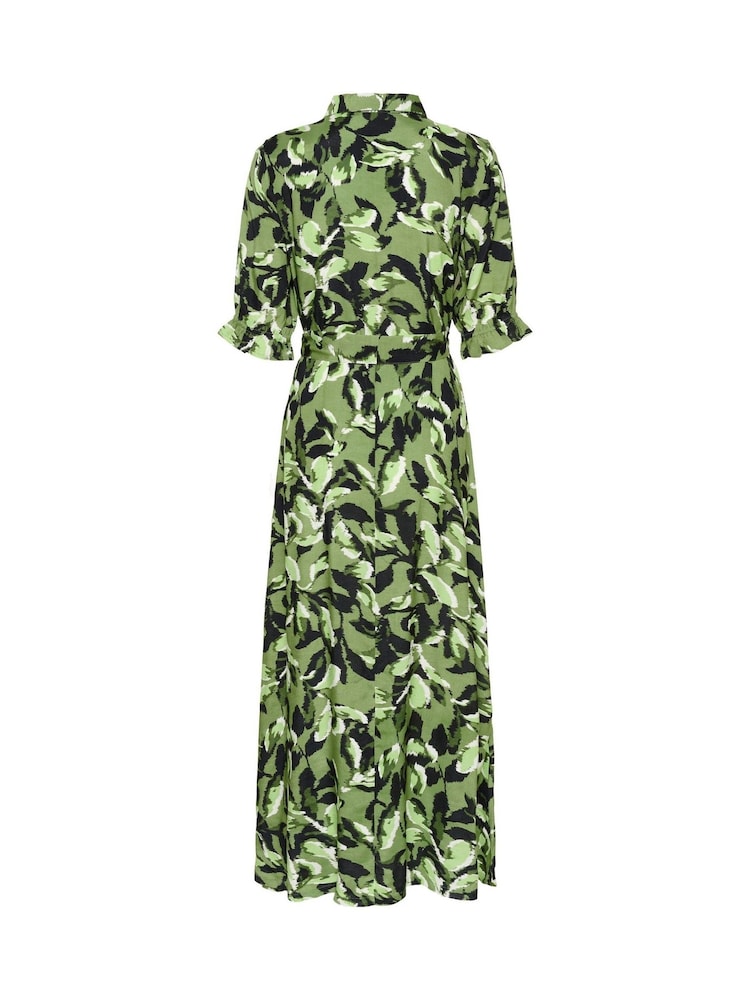 Kaffe Green KAvelana 3/4 Sleeve Maxi Shirt Dress - Image 4 of 4 Kaffe Green KAvelana 3/4 Sleeve Maxi Shirt Dress - Image 4 of 4
