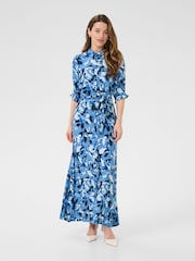 Kaffe Blue KAvelana 3/4 Sleeve Maxi Shirt Dress - Image 1 of 5