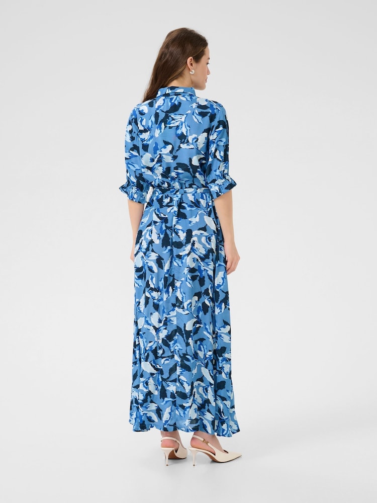 Kaffe Blue KAvelana 3/4 Sleeve Maxi Shirt Dress - Image 2 of 5