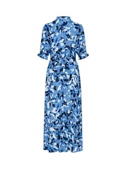 Kaffe Blue KAvelana 3/4 Sleeve Maxi Shirt Dress - Image 5 of 5
