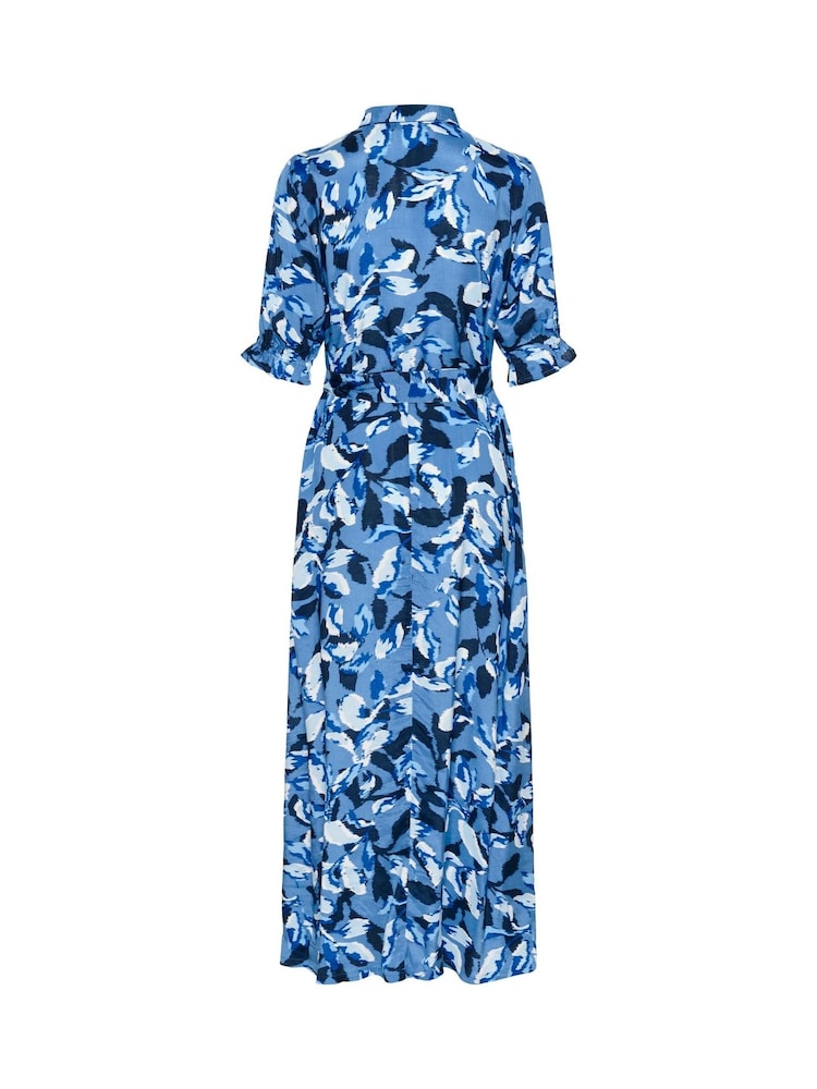 Kaffe Blue KAvelana 3/4 Sleeve Maxi Shirt Dress - Image 5 of 5