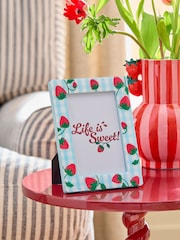 Blue Strawberry Gingham Pattern Photo Frame - Image 1 of 6