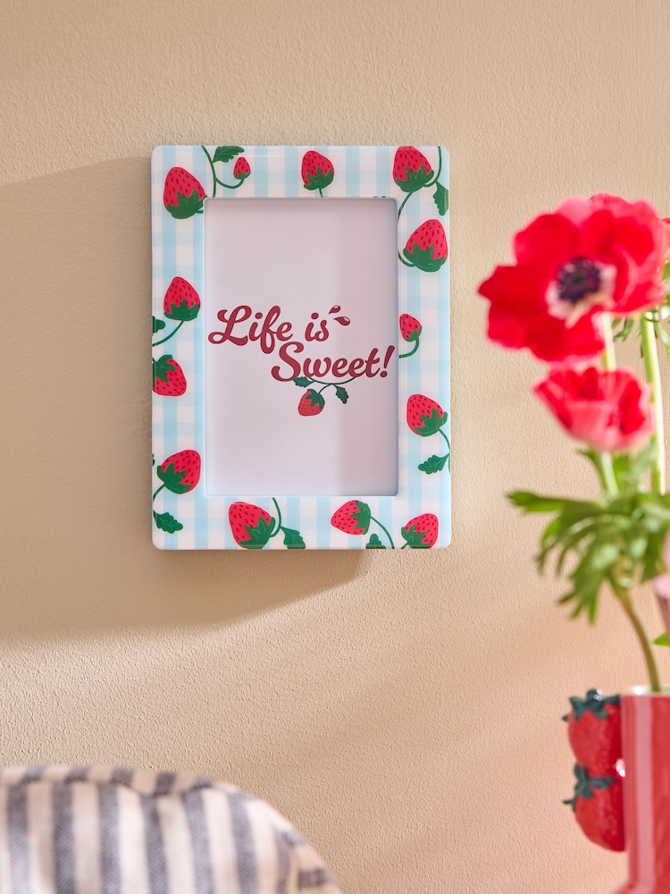 Blue Strawberry Gingham Pattern Photo Frame - Image 2 of 6