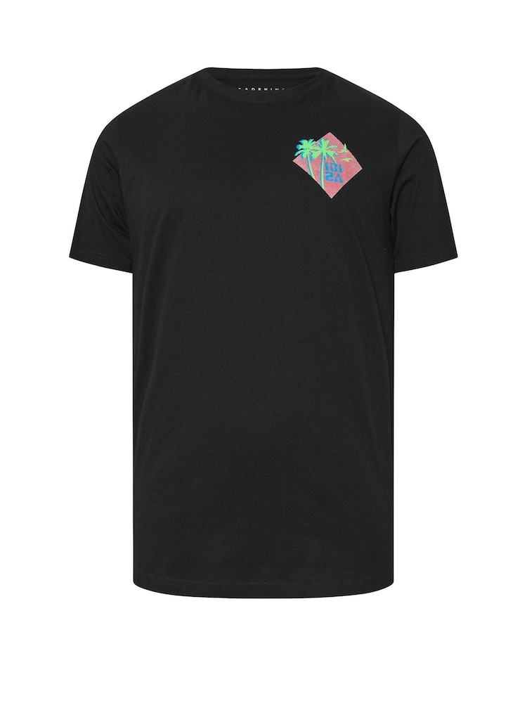 BadRhino Big & Tall Black Ibiza Print 100% Cotton T-Shirt - Image 1 of 2