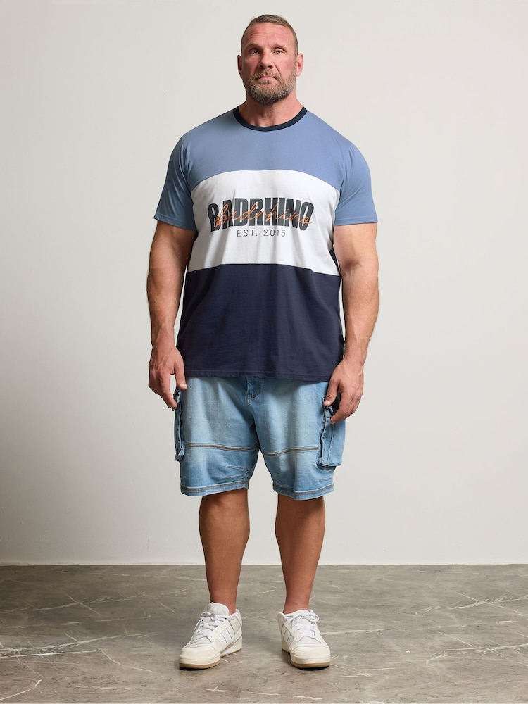 modra - BadRhino Big & Tall Cut & Sew Slogan 100% Cotton T-Shirt - Slika 2 iz 6