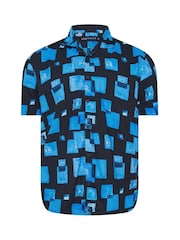 BadRhino Big & Tall Blue Peached Short Sleeve Revere Collar 100% Cotton Shirt - Image 1 of 2