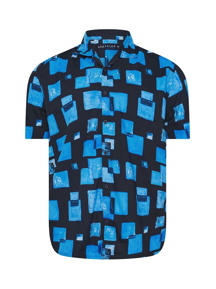BadRhino Big & Tall Blue Peached Short Sleeve Revere Collar 100% Cotton Shirt - Image 1 of 2