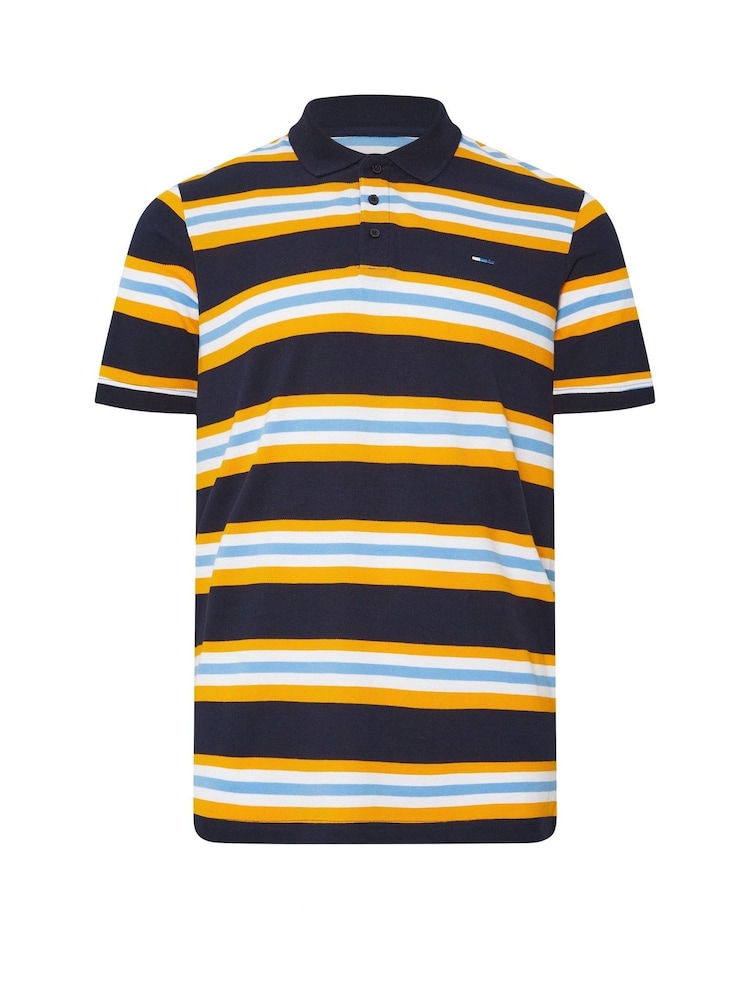 BadRhino Big & Tall Blue Striped 100% Cotton Polo Shirt - Image 1 of 2 BadRhino Big & Tall Blue Striped 100% Cotton Polo Shirt - Image 1 of 2