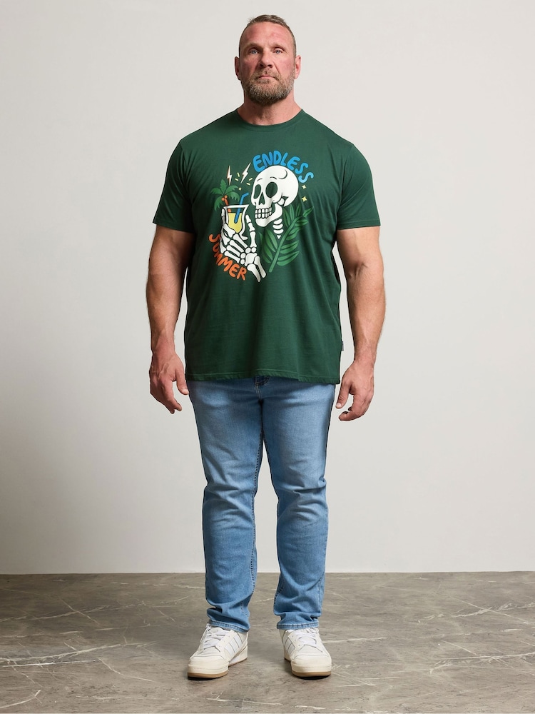 BadRhino Big & Tall Green Endless Summer Skull 100% Cotton T-Shirt - Image 2 of 6