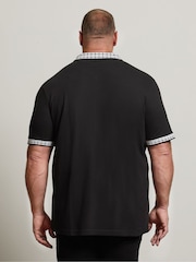 BadRhino Big & Tall Black Jacquard Checked Collar 100% Cotton Polo Shirt - Image 3 of 6
