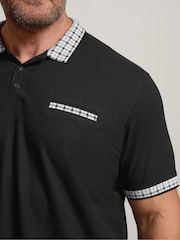 BadRhino Big & Tall Black Jacquard Checked Collar 100% Cotton Polo Shirt - Image 4 of 6