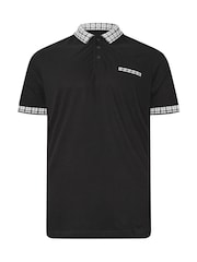 BadRhino Big & Tall Black Jacquard Checked Collar 100% Cotton Polo Shirt - Image 5 of 6