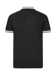 BadRhino Big & Tall Black Jacquard Checked Collar 100% Cotton Polo Shirt - Image 6 of 6