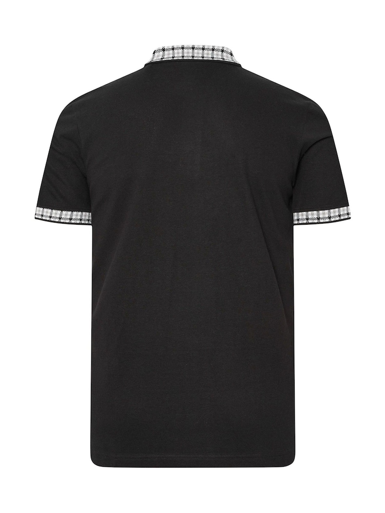 BadRhino Big & Tall Black Jacquard Checked Collar 100% Cotton Polo Shirt - Image 6 of 6