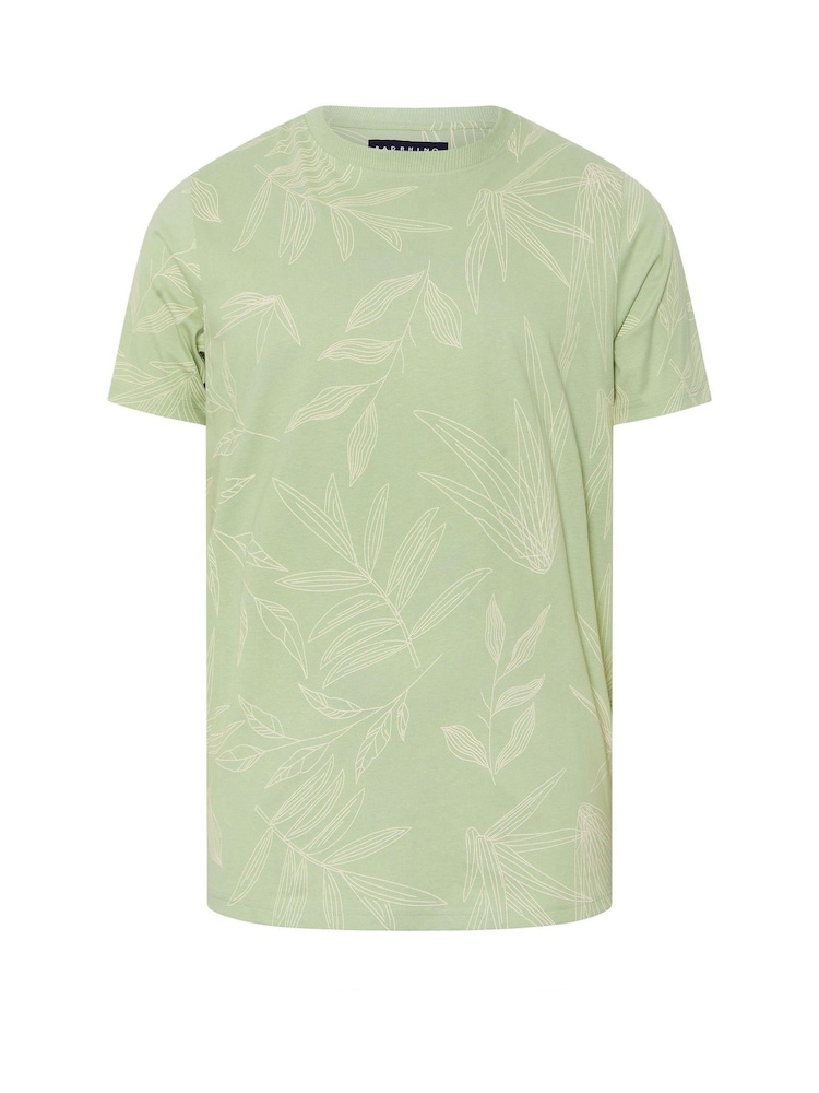 BadRhino Big & Tall Green Leaf Print 100% Cotton T-Shirt - Image 1 of 2