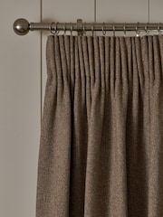 Tan Brown Brushed Herringbone Pencil Pleat Blackout Thermal Curtains - Image 3 of 5