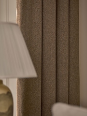 Tan Brown Brushed Herringbone Pencil Pleat Blackout Thermal Curtains - Image 5 of 5