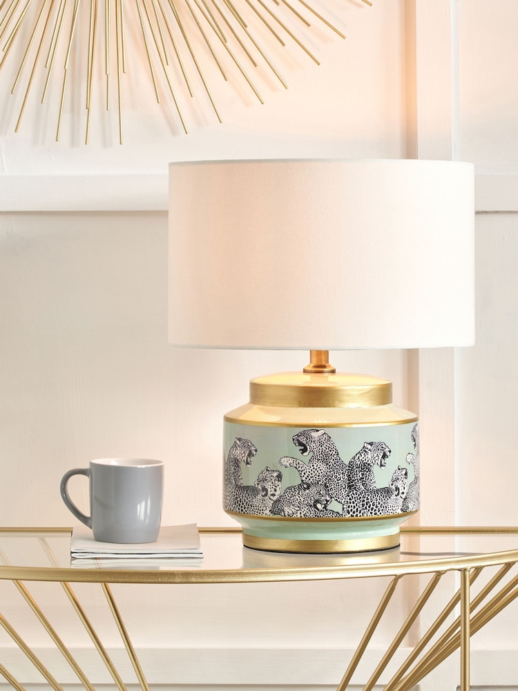 Pacific Lifestyle Green Saskia Cheetah Ceramic Table Lamp - Image 1 of 5