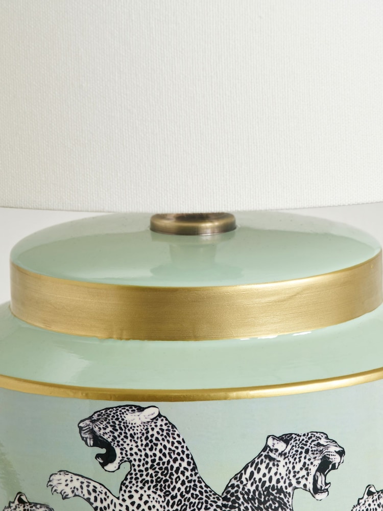 Pacific Lifestyle Green Saskia Cheetah Ceramic Table Lamp - Image 2 of 5