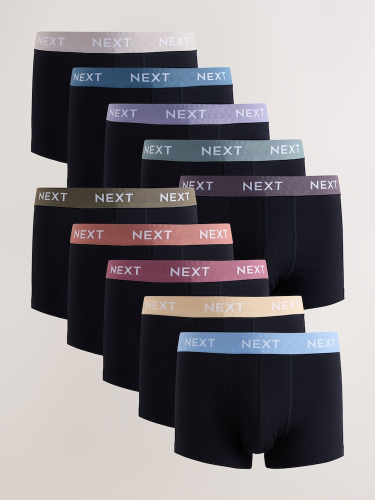 Blue/Green/Yellow Waistband 10 pack Cotton Rich Blend Hipsters Boxers - Image 1 of 14 Blue/Green/Yellow Waistband 10 pack Cotton Rich Blend Hipsters Boxers - Image 1 of 14