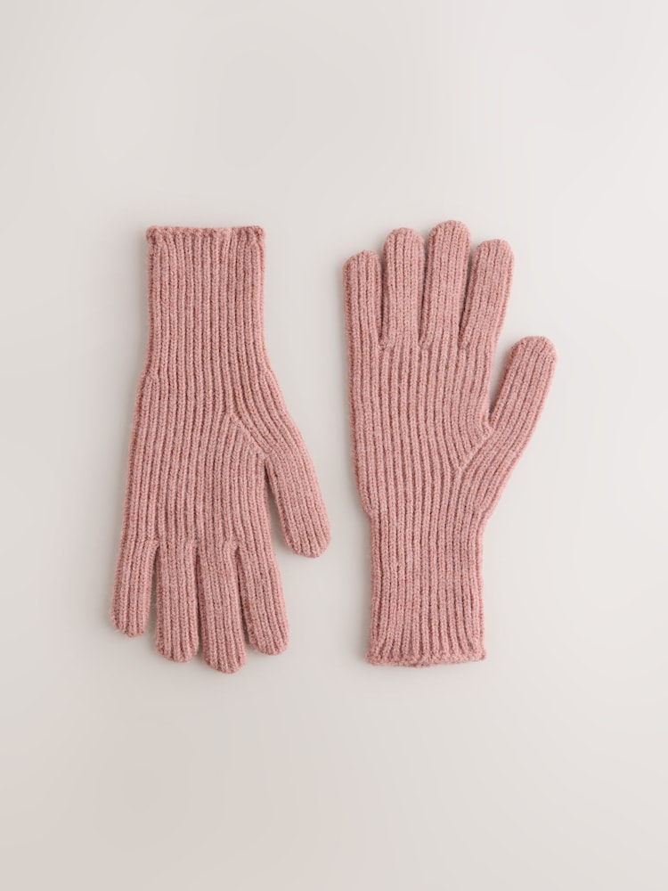 Pink Rib Knit Gloves - Image 1 of 3