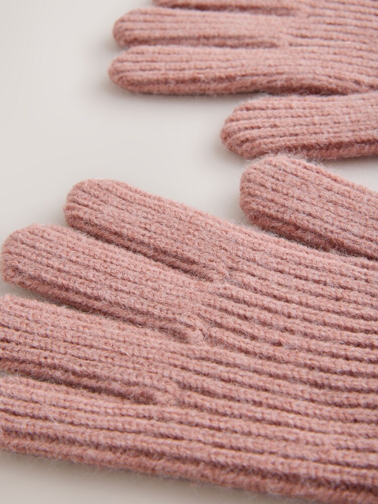 Pink Rib Knit Gloves - Image 3 of 3