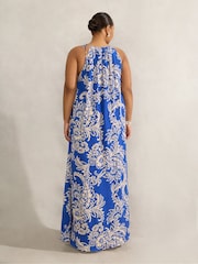 Live Unlimited Blue Curve Floral Print Halter Neck Midi Dress - Image 6 of 6