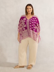 Live Unlimited Purple Curve Magenta Bandana Print Chiffon V-Neck Top - Image 3 of 6