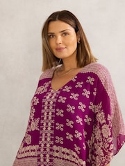 Live Unlimited Purple Curve Magenta Bandana Print Chiffon V-Neck Top - Image 4 of 6