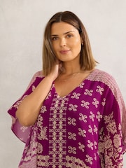 Live Unlimited Purple Curve Magenta Bandana Print Chiffon V-Neck Top - Image 5 of 6