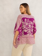 Live Unlimited Purple Curve Magenta Bandana Print Chiffon V-Neck Top - Image 6 of 6