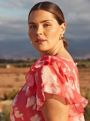 Live Unlimited Pink Curve Floral Print Ruffle Overlay Blouse - Image 2 of 5