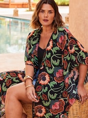 Live Unlimited Purple Curve Floral Print Longline Kimono - Image 1 of 6