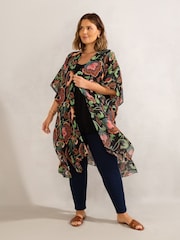 Live Unlimited Purple Curve Floral Print Longline Kimono - Image 3 of 6