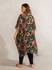 Live Unlimited Purple Curve Floral Print Longline Kimono - Image 6 of 6