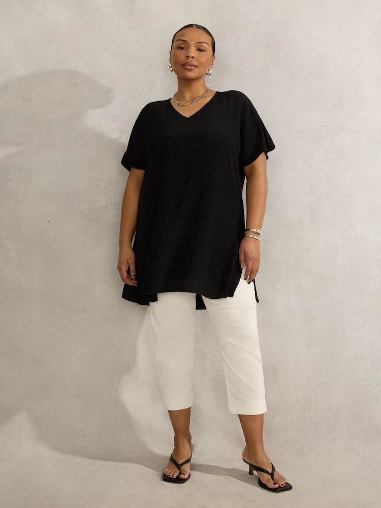 Live Unlimited Black Curve Woven V-Neck Side Split Tunic - Image 1 of 3