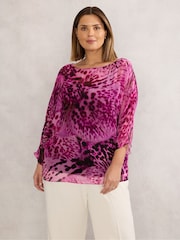 Live Unlimited Pink Curve Animal Print Chiffon Blouse - Image 2 of 4